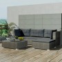 Graues 5-tlg. vidaXL Garten-Lounge-Set aus Rattan mit Kissen auf einer Terrasse.