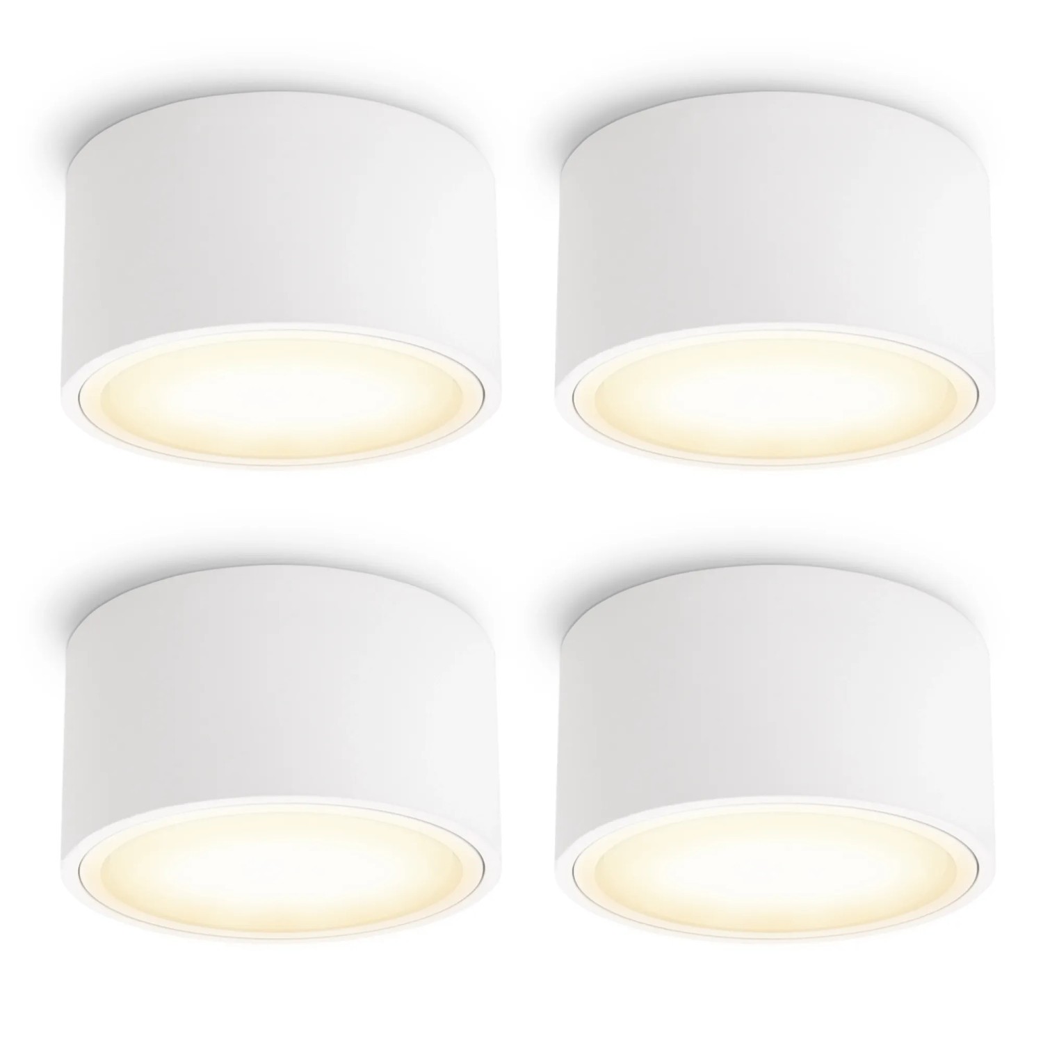 SSC-LUXon 4er Set Celi-X LED Aufbauleuchte Flach Rund Weiß mit GX53 3W Warmweiß für Wohnräume