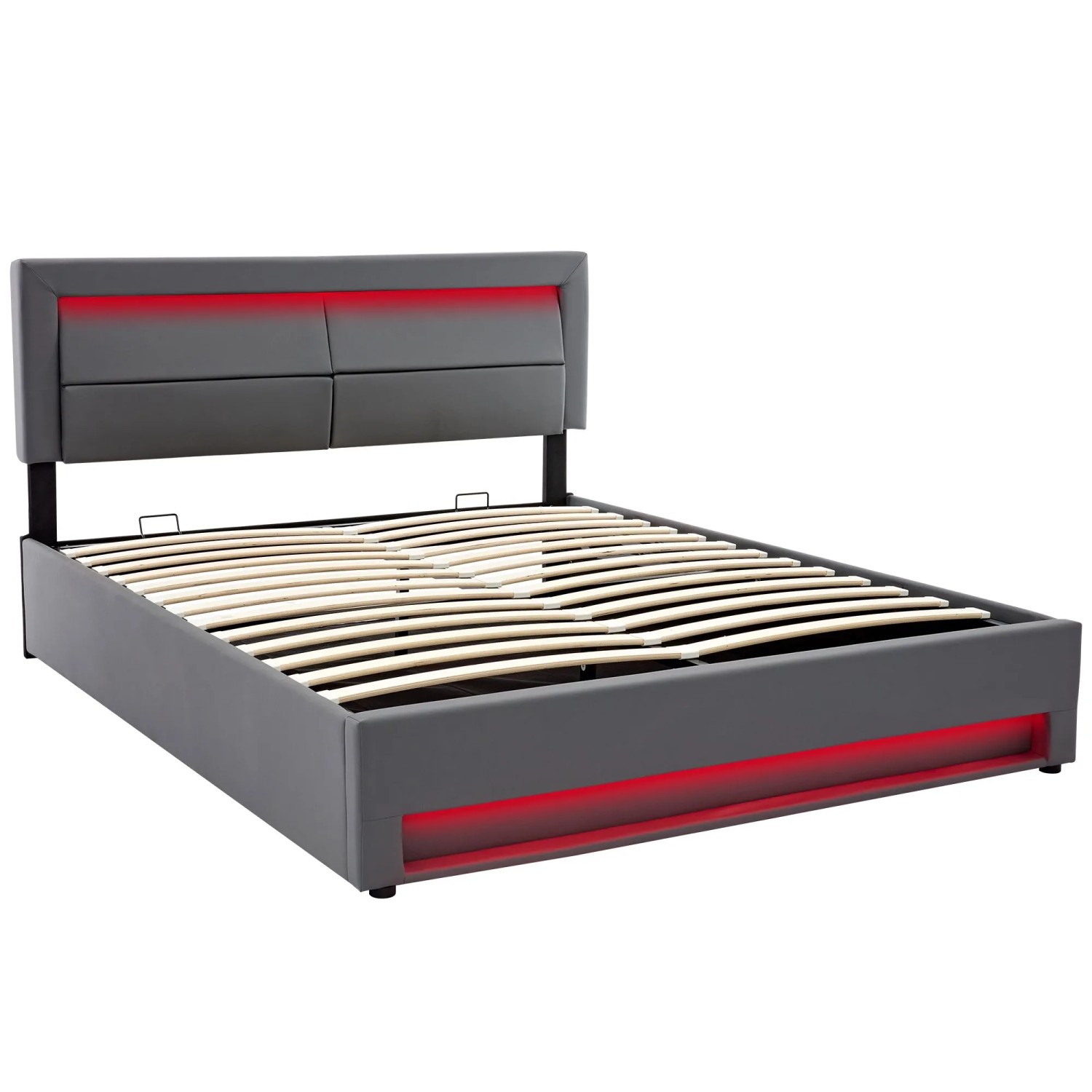 okwish Polsterbett 160x200cm mit USB LED Stauraum Grau ohne Matratze