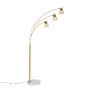 Elegante Bogenlampe Nina mit 3 braunen Glasschirmen, Gestell aus Bronze und Marmorfuß.