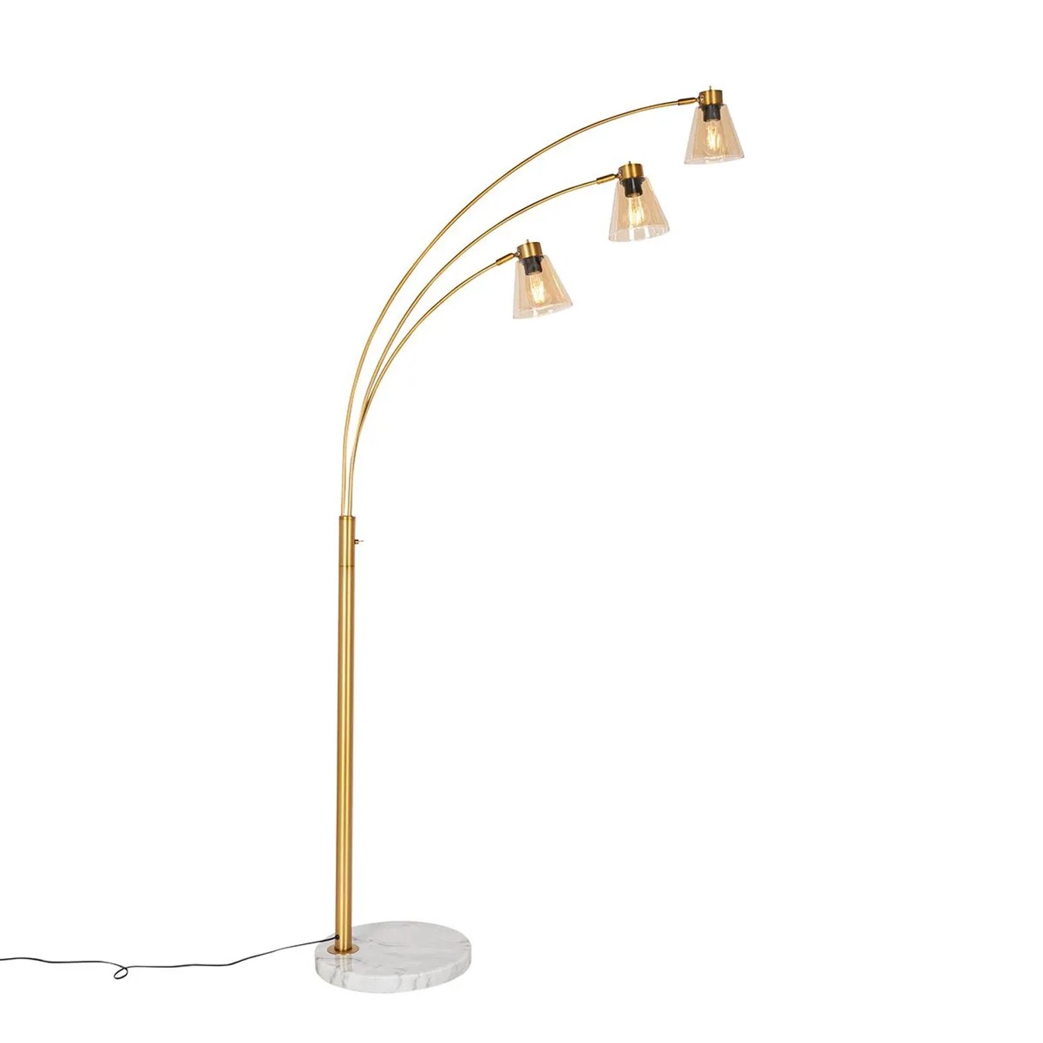 QAZQA Bogenlampe Bronze mit Marmor und Braunglas 3 Lichter Nina