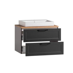 Held Möbel Waschtisch Padua, 80 cm, grau-graphit mit Aufsatzbecken. Badmöbel-Set mit zwei Schubladen.