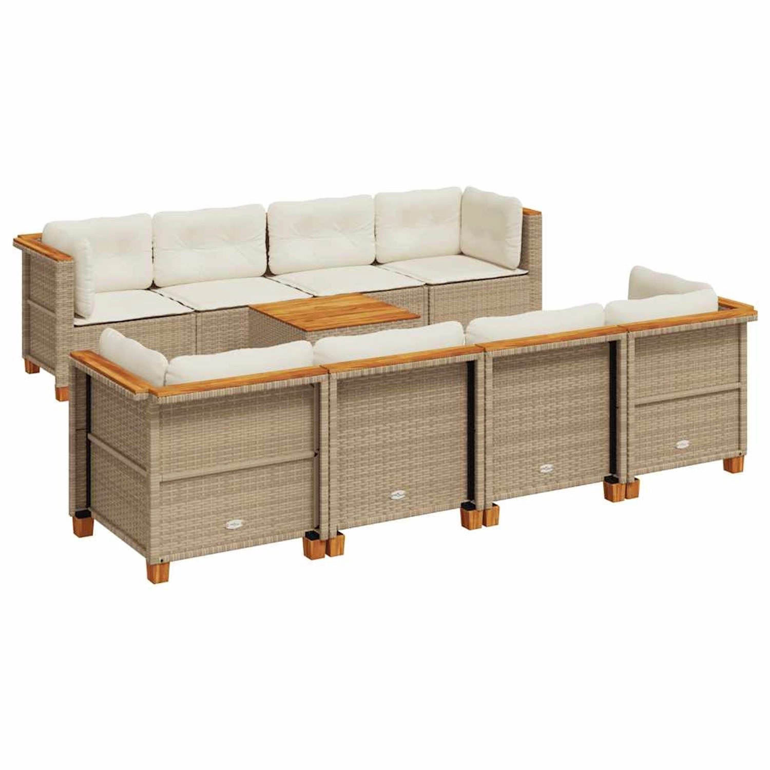 vidaXL 9-Tlg Garten-Sofagarnitur mit Kissen Beige Poly Rattan 3261769