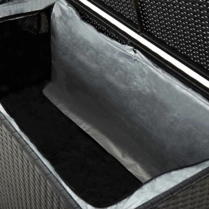 Innenansicht der schwarzen furnicato Gartenbox aus Poly Rattan, 100x50x50 cm.