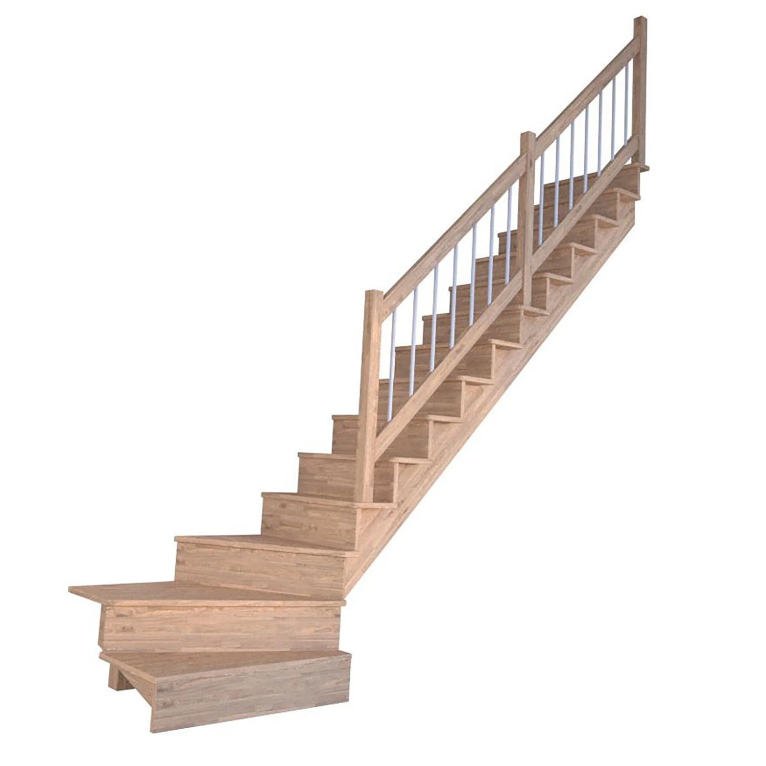 Treppe Lindos Pro Eiche Gew. R 80cm Setzstufen Holz-Edelstahl-Geländer Weiß günstig online kaufen