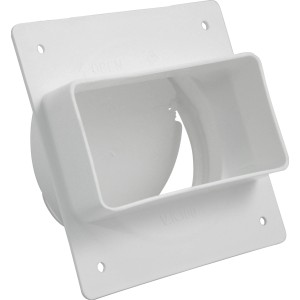 Weißer Marley Adapter rund-eckig mit Rückstauklappe für Flach- und Rundrohrsysteme.