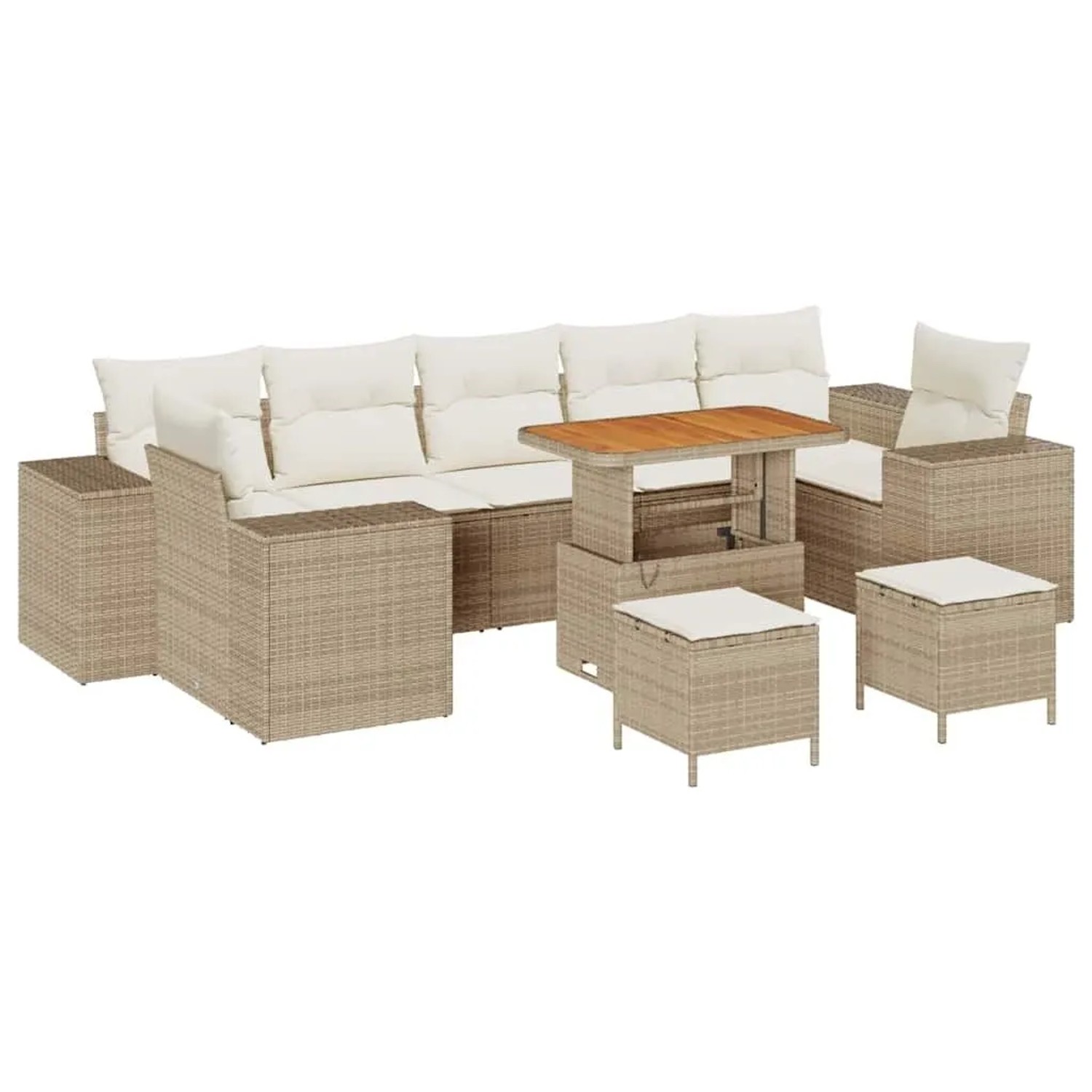 vidaXL Garten-Sofa-Set mit Kissen mit Speicher 10-Tlg Beige und Creme 3363941