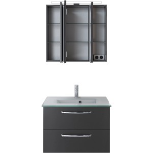 Pelipal Badmöbel-Set Trentino, 77 cm, Anthrazit: Waschtisch mit Unterschrank und Spiegelschrank mit LED-Beleuchtung.