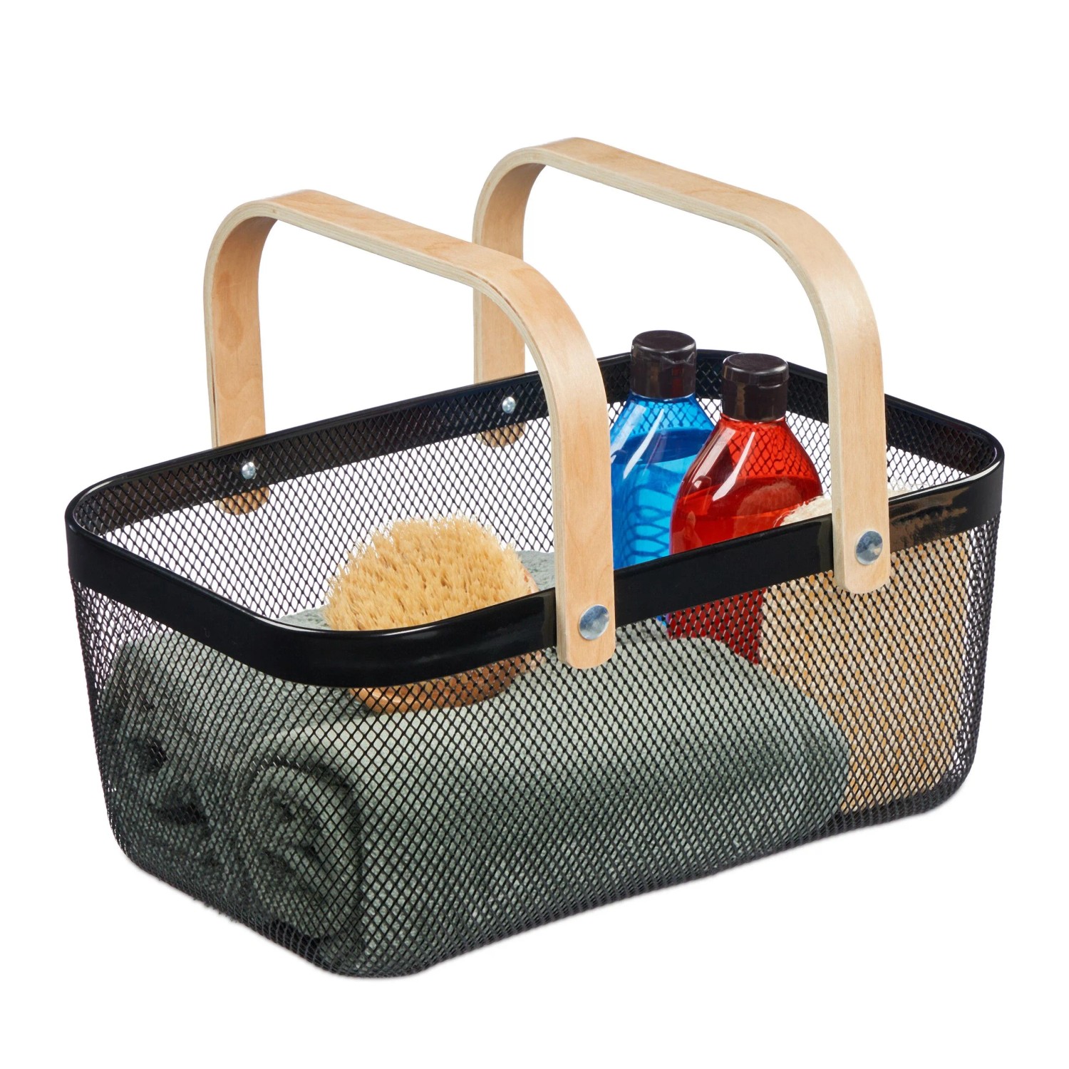 Relaxdays Drahtkorb mit Henkeln Stahl Schwarz 17,5 cm x 43 cm x 27 cm 0,8 kg