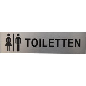 Aluminium Hinweisschild für Toilette mit Piktogrammen für Damen und Herren.