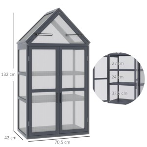 Outsunny Mini Gewächshaus Wetterfest Tannenholz Polycarbonat Grau
