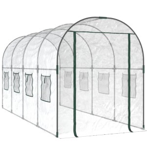 Transparentes furnicato Gewächshaus (160x400x190 cm) aus PVC und Stahl mit Rollfenstern.
