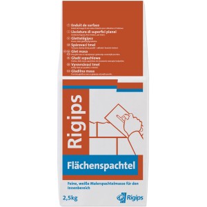 Rigips Flächenspachtel 2,5 kg: Feine, weiße Spachtelmasse zum Glätten von Wänden und Decken.