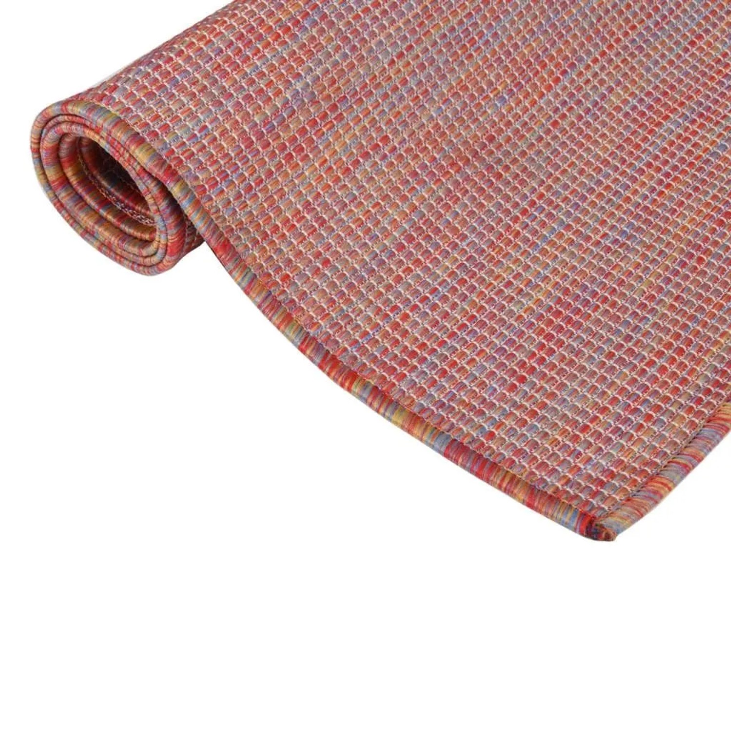 Roter vidaXL Outdoor-Teppich, Flachgewebe, aufgerollt, mit robuster, witterungsbeständiger Textur.