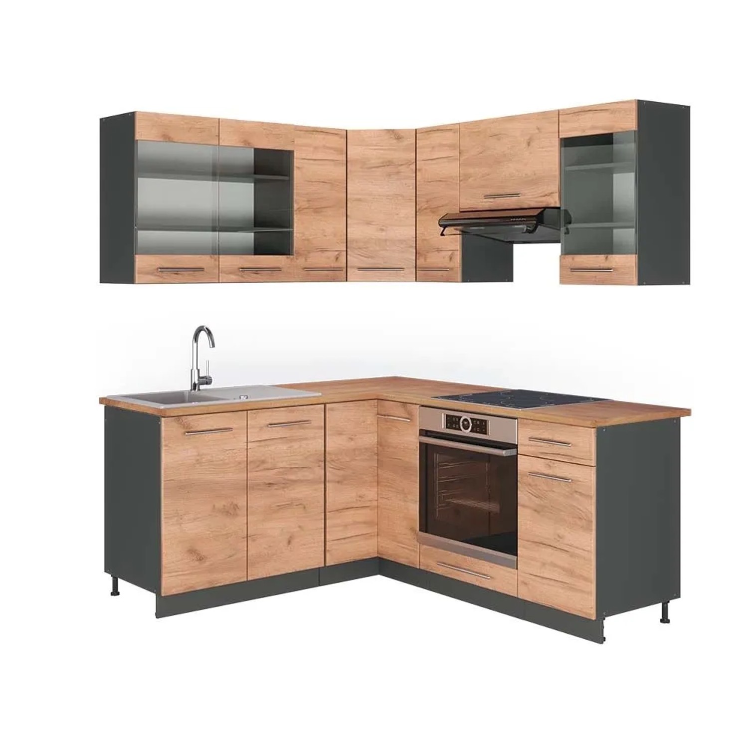 Vicco Eckküche Fame-Line Goldkraft Eiche/Anthrazit 190 x 82, AP Eiche