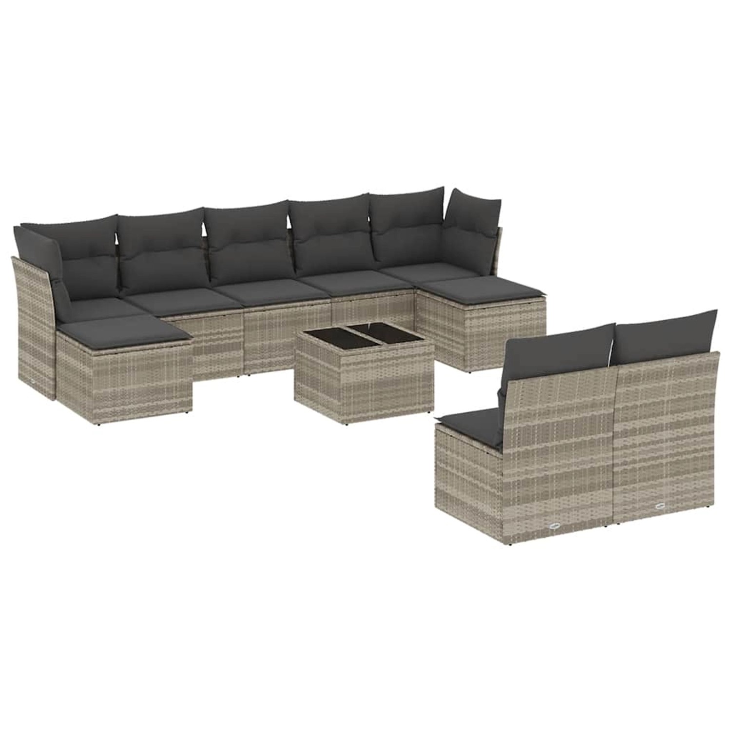 vidaXL 10-Tlg Garten-Sofagarnitur mit Kissen Hellgrau Poly Rattan 3250121 günstig online kaufen