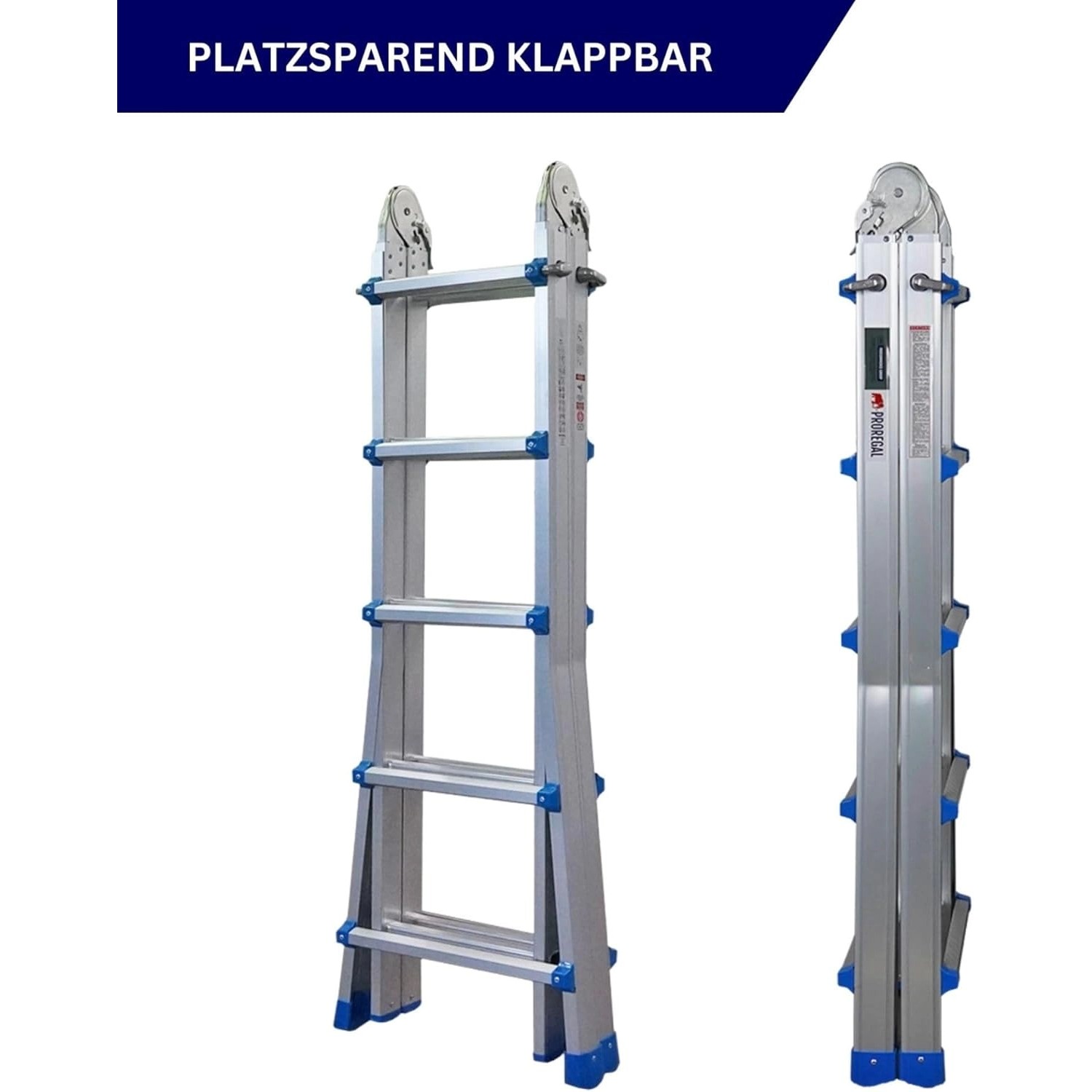 PROREGAL Sprossen-Mehrzweckleiter APOLLO 3-In-1 Aluminiumleiter 4x5 Sprossen Bis Zu 5 M Höhe 150 kg Traglast Silber Klappleiter Stehleiter_7