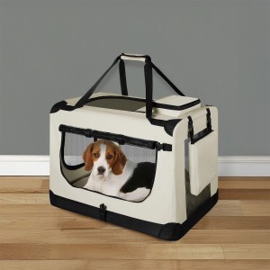 Beige Juskys Hundetransportbox Lassie L mit Beagle. Faltbare Hundebox für mittelgroße Hunde.