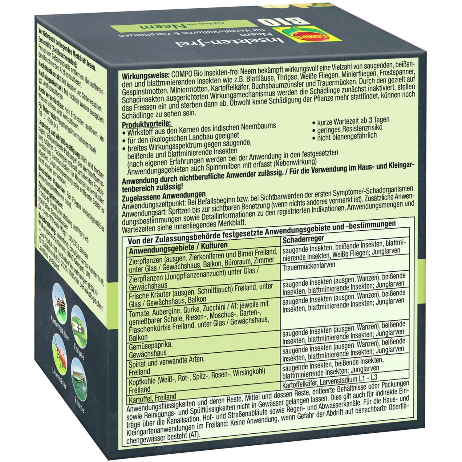 Compo Bio Insektenfrei Neem, 75ml Flasche zur Bekämpfung von Schädlingen wie Weiße Fliege.