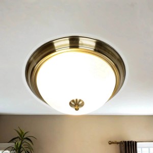 EASYLIGHT Deckenleuchte Rund Ø 28,5 cm In Messing Weiß 2x E27 Metall Glas