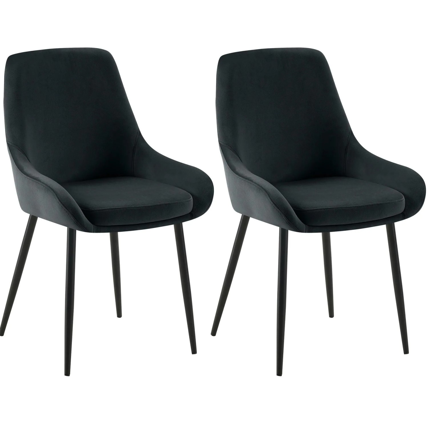 DELUKE 2er Set Esszimmerstuhl PUNAR Samt Schwarz 50x53x86cm Schwarz Essstühle Esszimmerstühle Küchenstühle Wohnzimmerstühle