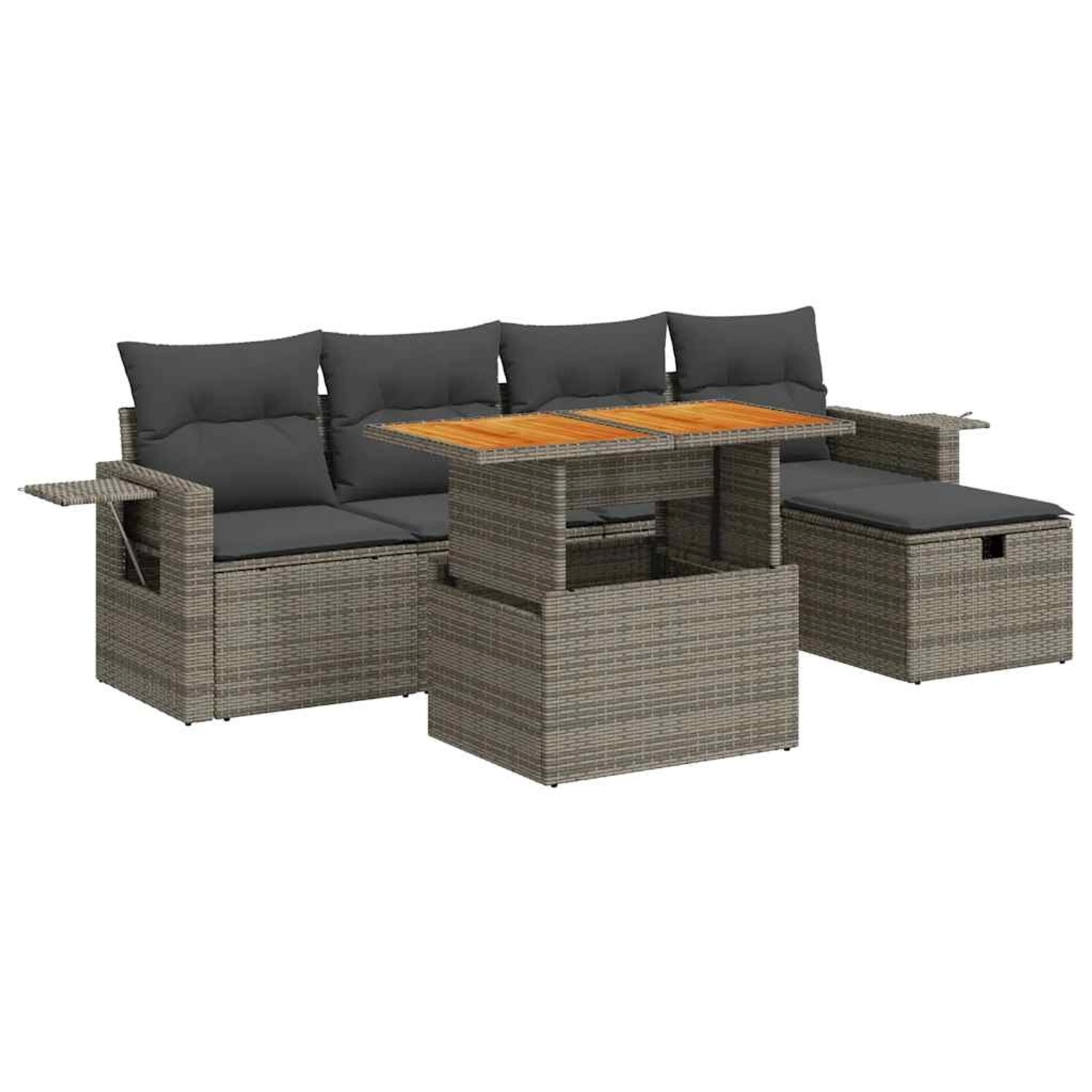 vidaXL 6-Tlg Garten-Sofagarnitur mit Kissen Grau Poly Rattan Akazie 3328026 günstig online kaufen
