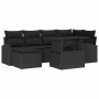 Schwarzes 7-teiliges vidaXL Garten-Sofa-Set aus Poly Rattan mit Tisch und Auflagen.