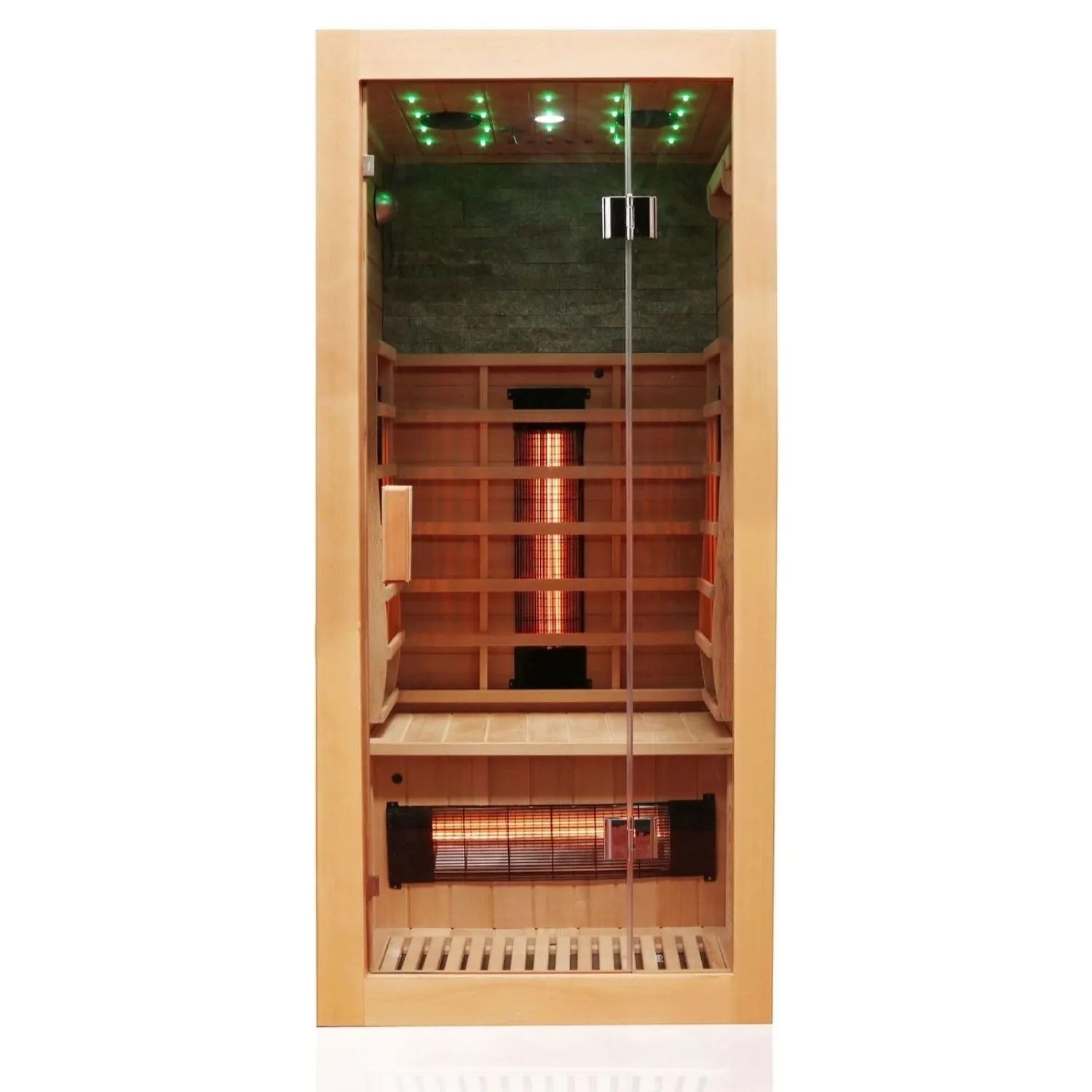 Dewello Infrarotkabine Milton, 90x90cm, für 1 Person, mit Vollspektrum- und Karbonstrahler aus Hemlock Tannenholz.