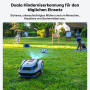 RoboUP Raccoon 2 SE Mähroboter auf Rasen, erkennt zuverlässig Hindernisse wie Ball, Fahrrad und Spielzeug. Sicheres Mähen.