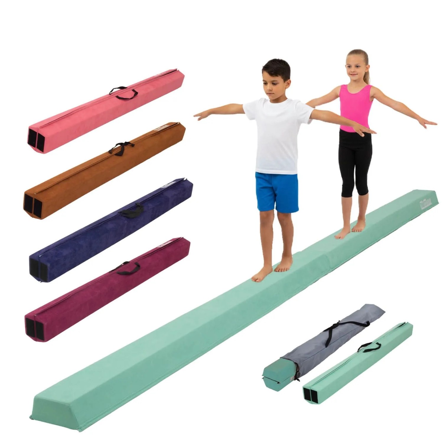 TRUTZHOLM Schwebebalken 300 cm Klappbar auf 150 cm Tragbarer Turnbalken mit Tragetasche Mint