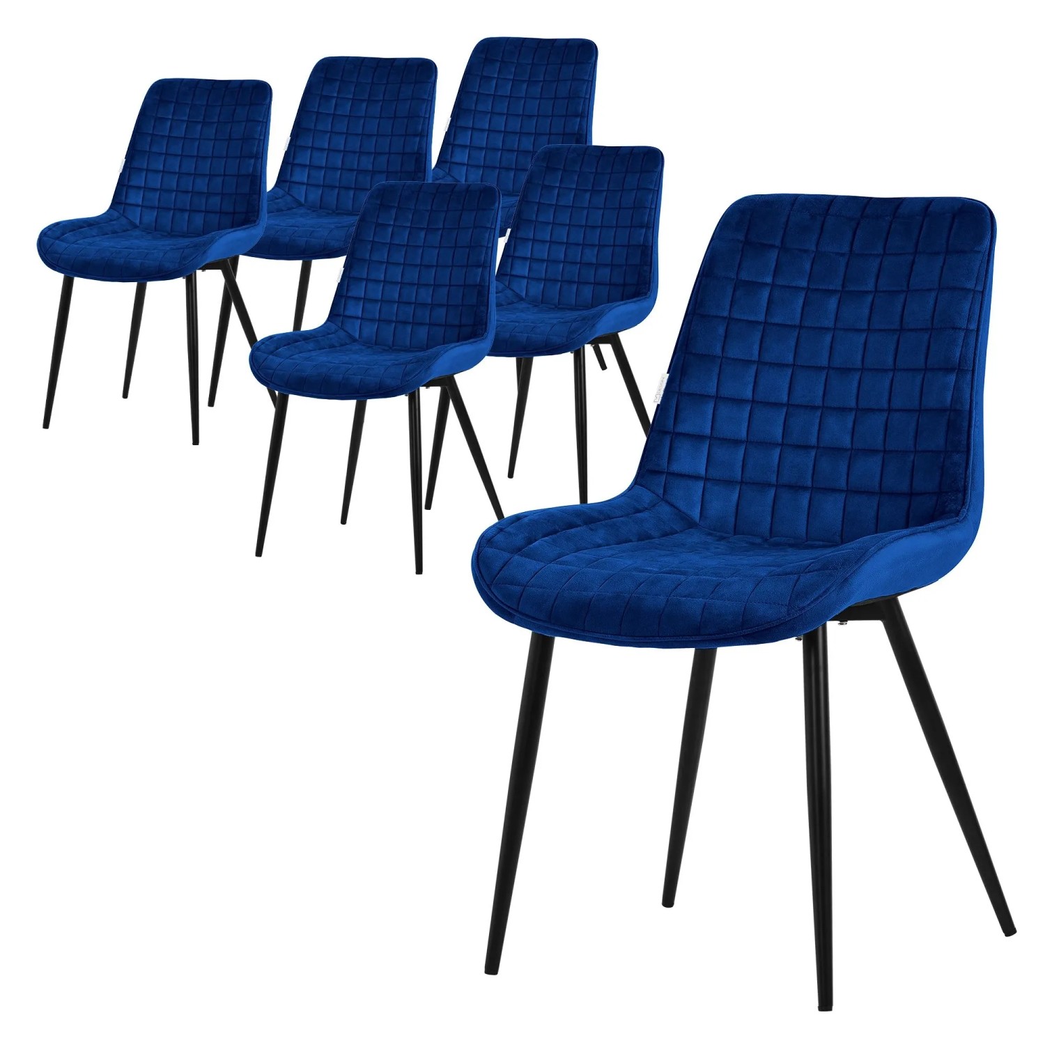 ML-Design Esszimmerstühle 6er Set Dunkelblau Samtbezug Metallbeinen