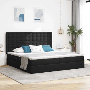 Schwarzes vidaXL Bett (200x200 cm) mit LED-Leisten und Stoffbezug.
