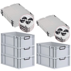 PROREGAL SparSet 5x Eurobox Nextgen Color Mit Auflagedeckel HxBxT 22x40x60cm 44 Liter Grau Griffe Schwarz Geschlossen Eurobehälter Transportbox