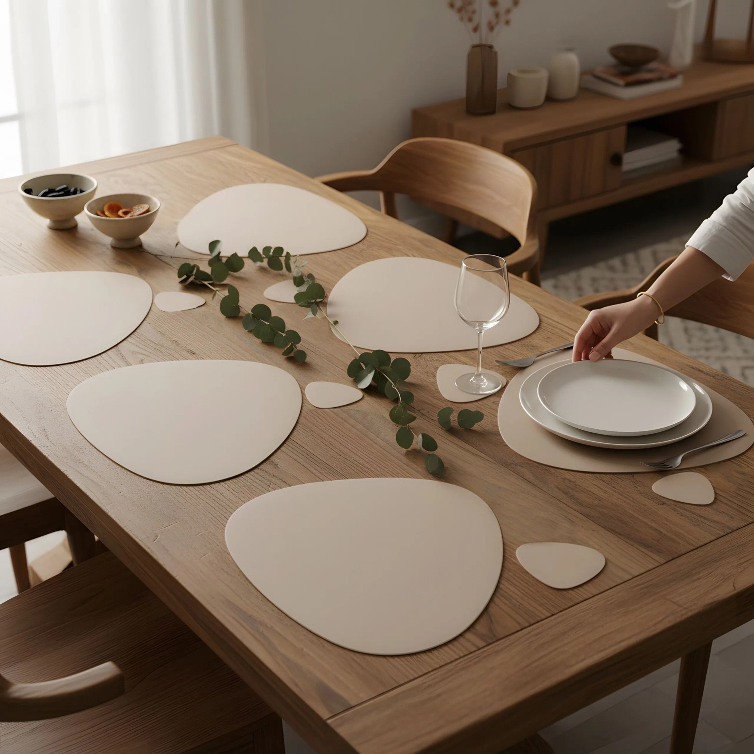 Relaxdays Platzdeckchen Kunstleder Grau-Beige Beidseitig Verwendbar 6er Set 30 cm x 40,5 cm_2