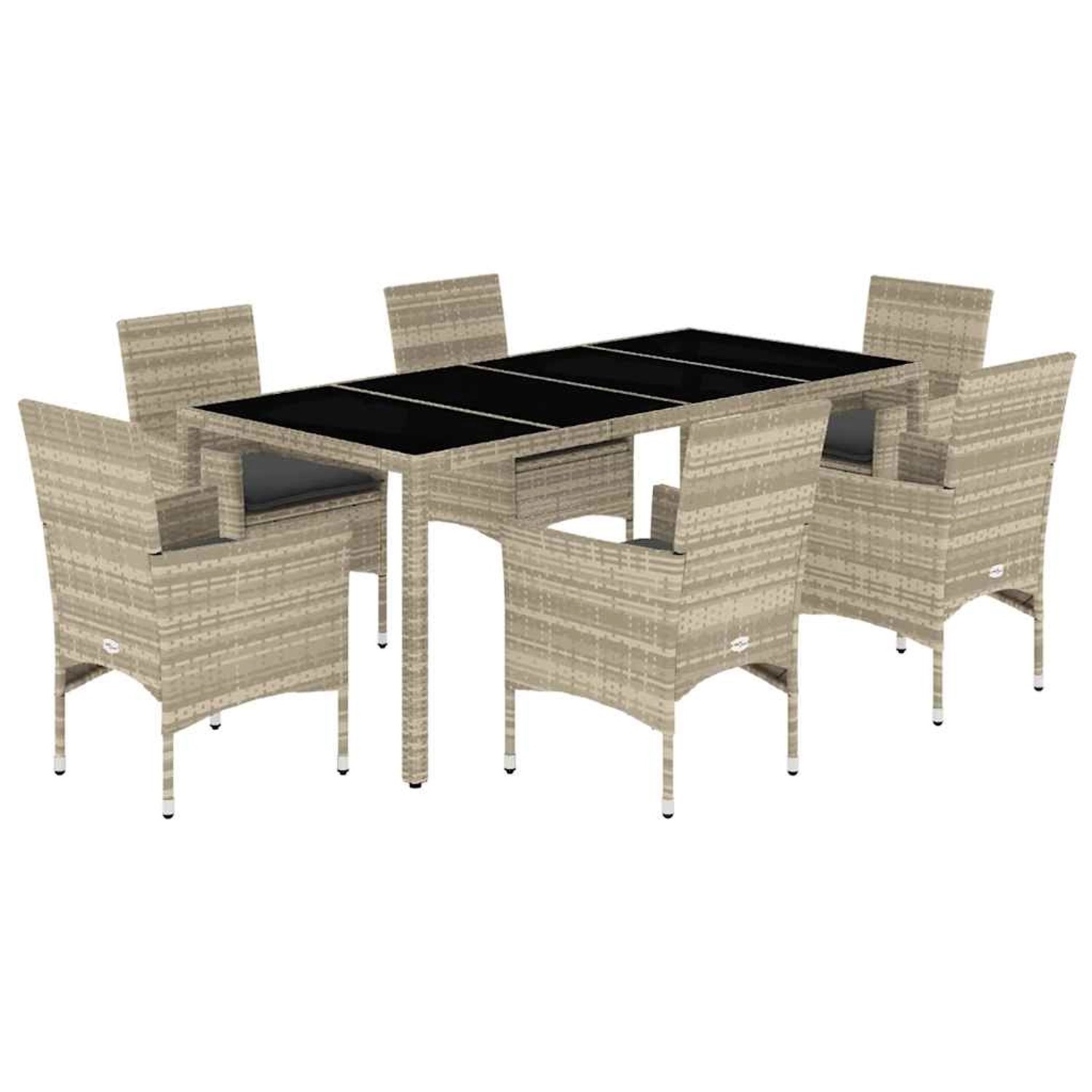 vidaXL 7-Tlg Garten-Essgruppe mit Kissen Hellgrau Poly Rattan Glas 3278577 günstig online kaufen