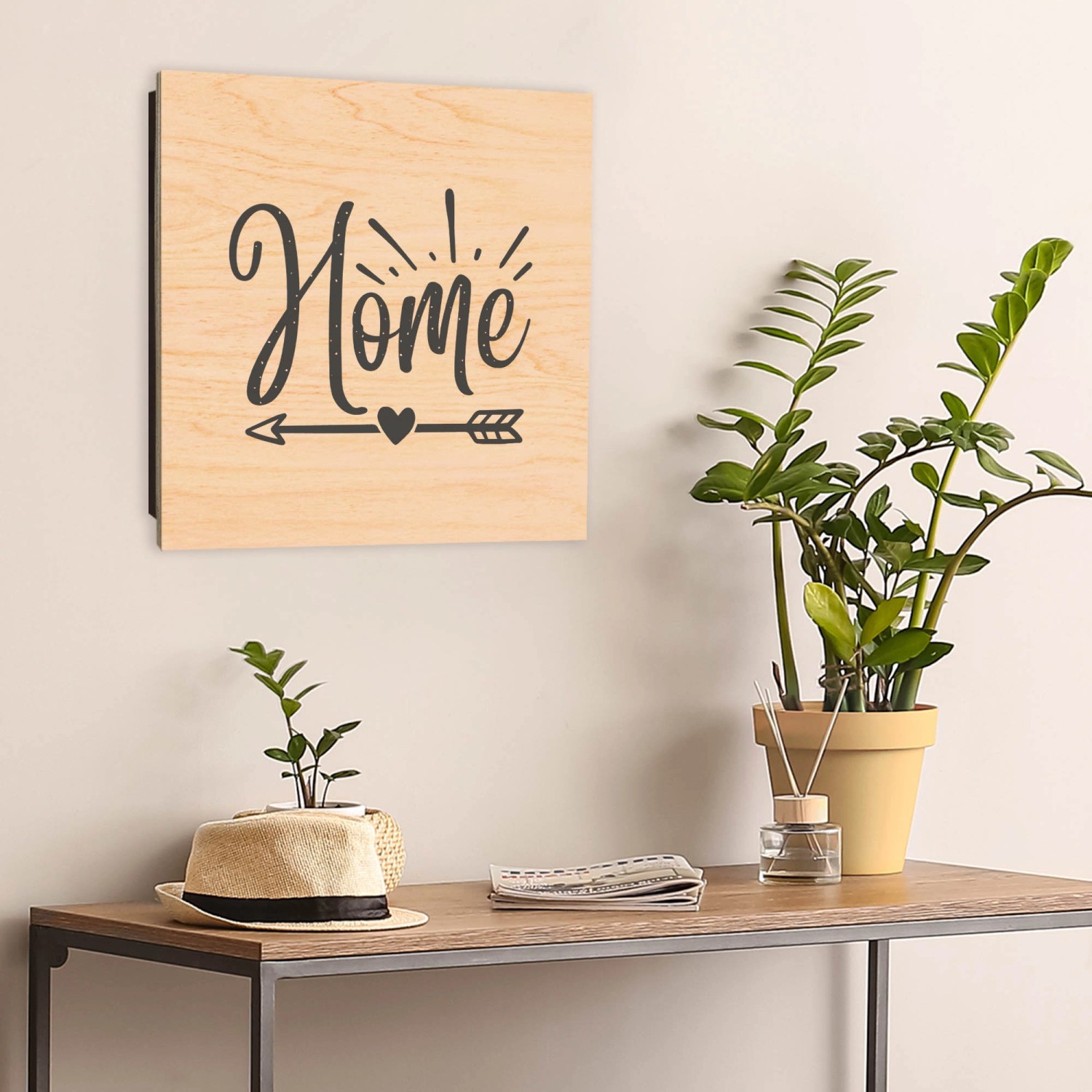 Banjado Schlüsselkasten Holz 30x30cm Schwarz mit Motiv Heimatliebe und 50 Haken.