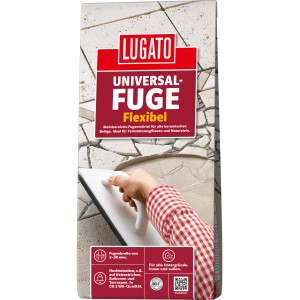 Verpackung Universal-Fugenmörtel Flexibel, silbergrau, 5 kg. Geeignet für Fliesen, Feinsteinzeug und Naturstein.