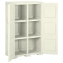 Offener, vanilleeis-farbener Kunststoff-Büroschrank (79x43x125 cm) mit Holzeffekt und Einlegeböden.