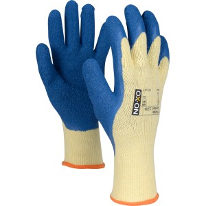OX-ON Flexible Comfort 1304 Arbeitshandschuhe, gelb/blau, Größe 6. Strickhandschuhe mit Latexbeschichtung.