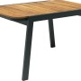 Tisch des 4-teiligen Lounge-Sets Olary aus Akazienholz und schwarzem Aluminium.