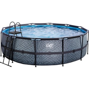 EXIT Stone Pool, grauer Stahlrahmenpool Ø450x122cm mit Leiter und Filterpumpe.