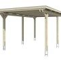 Skan Holz Einzelcarport Emsland mit Flachdach und sechs Pfosten aus Leimholz.