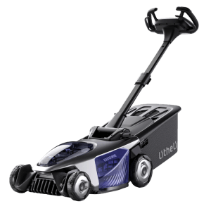 Litheli Akku-Rasenmäher EasySurge mit 2 Akkus, 43 cm Schnittbreite und Fangkorb.