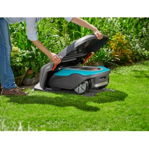 Gardena Garage für Sileno Mähroboter, schützt vor Regen und Sonne. Klappbares Dach für einfache Bedienung.