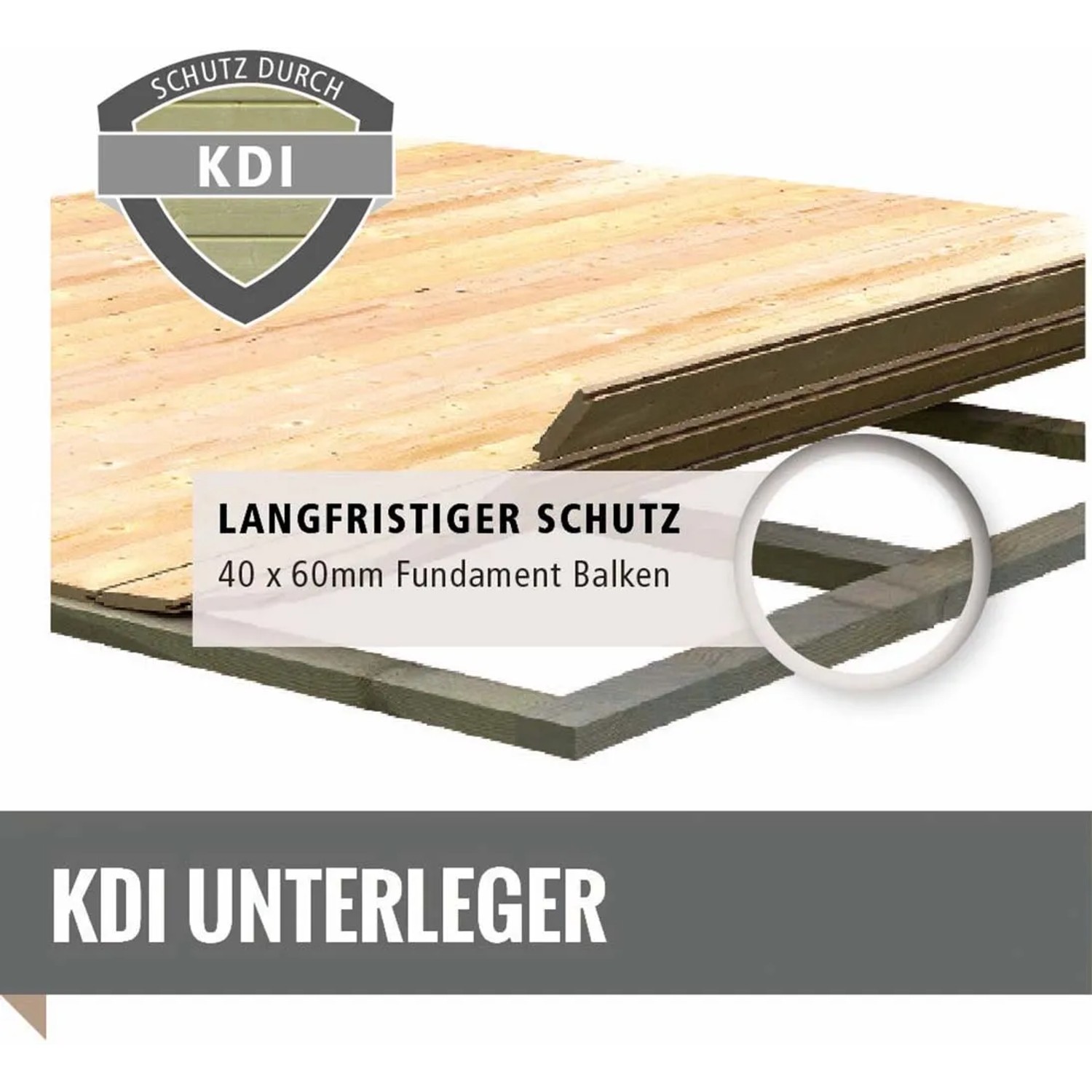 Detailaufnahme von KDI Unterleger/Fundamentbalken (40x60mm) für Karibu Gartenhaus Sölve.