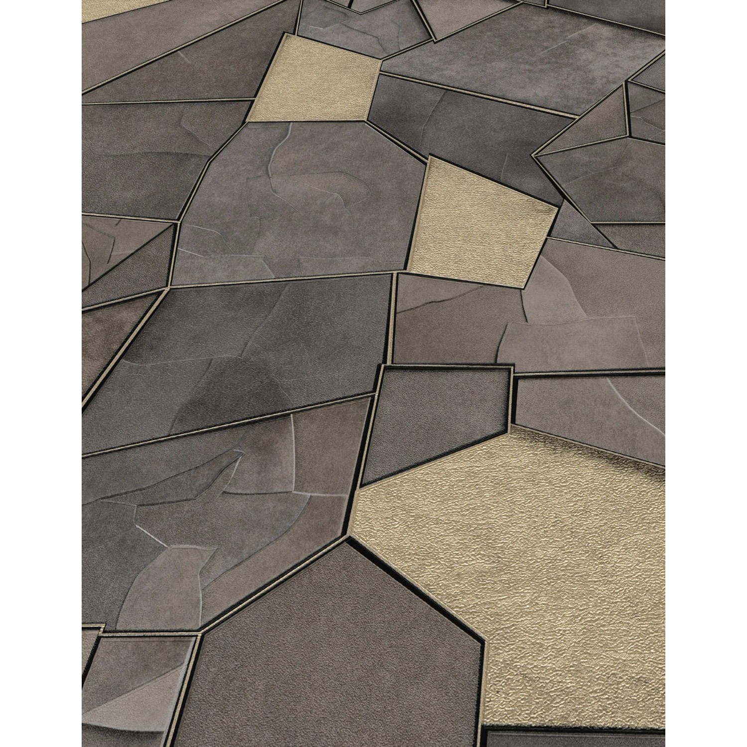 Erismann Vliestapete Elle Decoration 4 Mosaique Taupe: Tapete in Schiefer-Optik mit goldenen Akzenten.