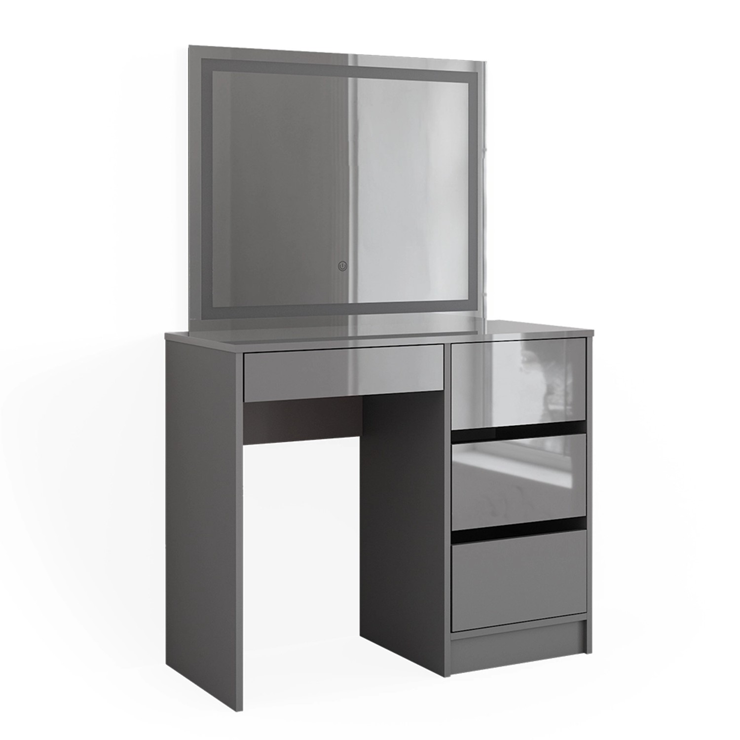 Vicco Schminktisch-Set Sherry Grau Hochglanz/Grau 90 cm mit LED-Spiegel günstig online kaufen