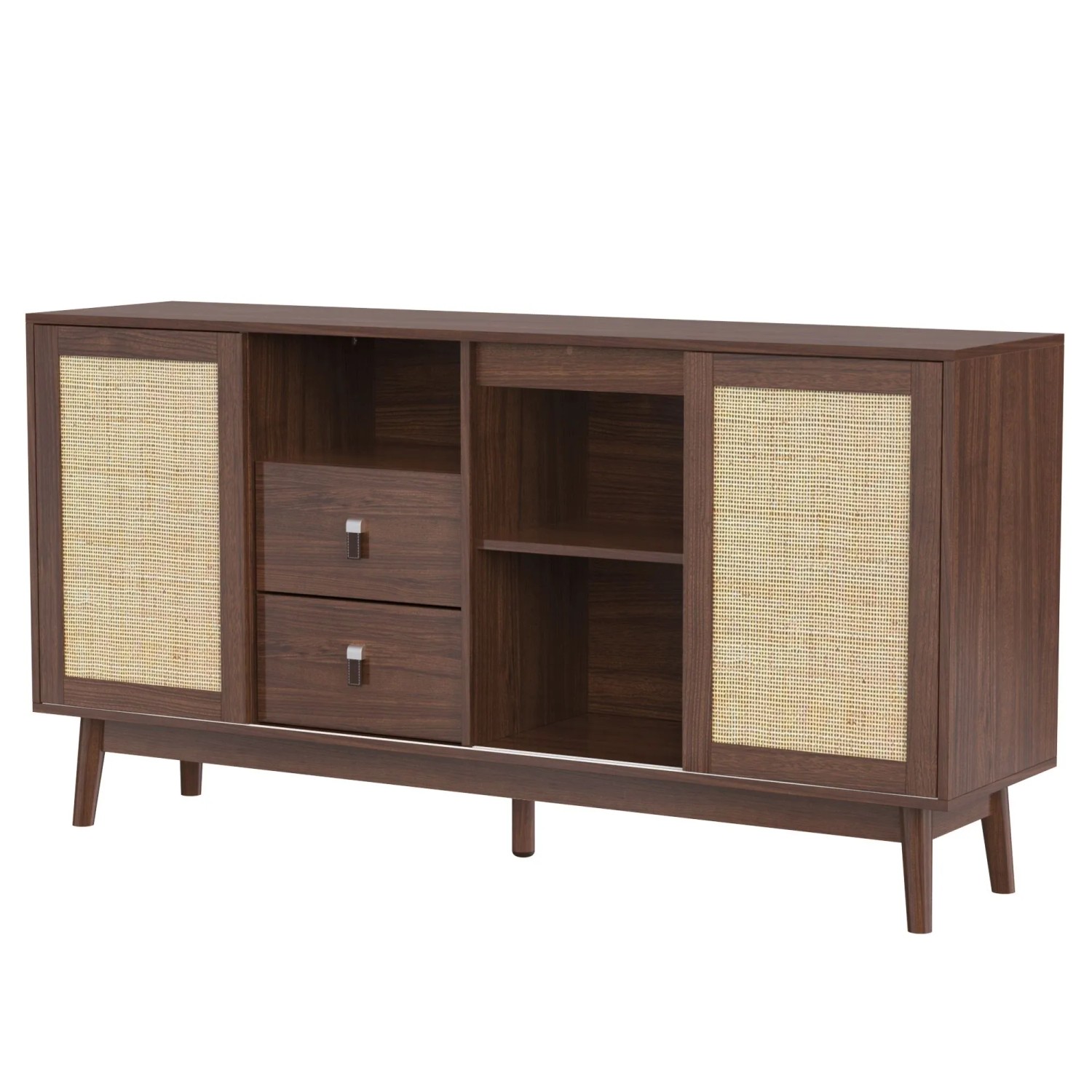 Okwish Sideboard Mit 3 Schiebetüren 2 Schubladen Wohnzimmer 155x80x38cm Braun
