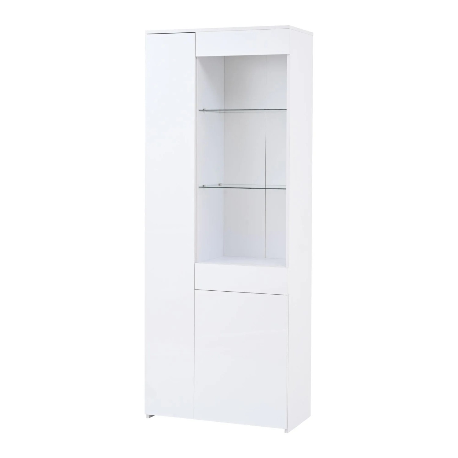 ModernLuxe Vitrine Hochglanz mit 1 Schublade 2 Türen Led Beleuchtung Spanplatte Weiß