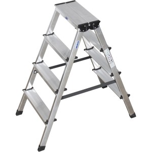 Krause Dopplo Stufen-Doppel-Leiter, 2x4 Stufen, aus Aluminium. Beidseitig begehbare Stehleiter.